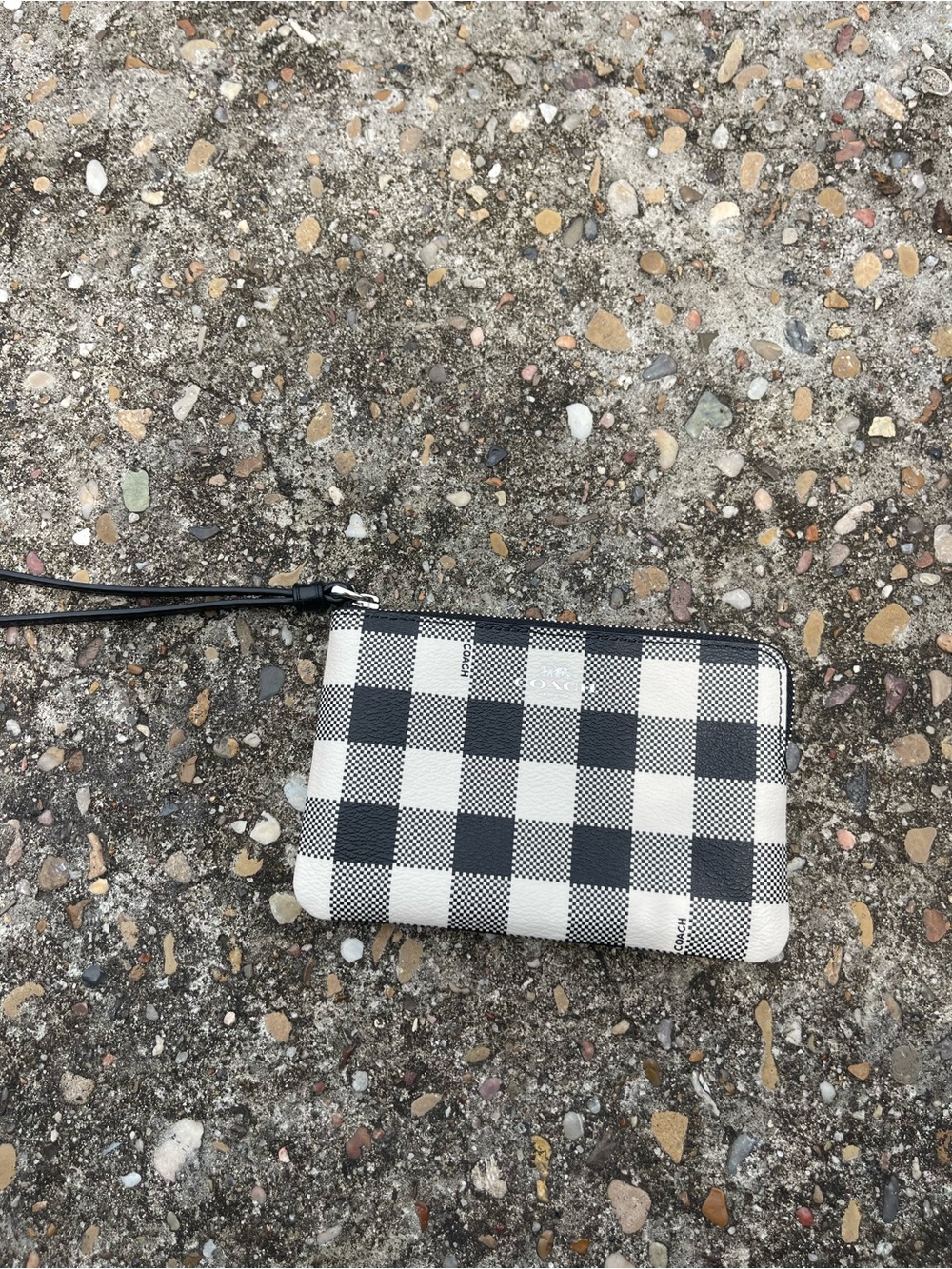Coach Black and White Check Zip Wristlet